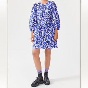 BAUM UND PFERDGARTEN Aiki Purple Floating Flower Organic Cotton Mini Dress SZ 36